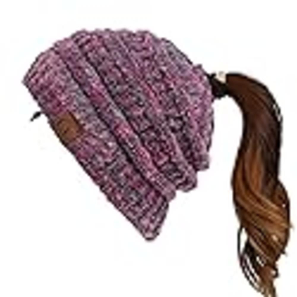 C.C Exclusives Soft Popcorn Confetti Messy Bun Ponytail Beanie Hat for Women (MB-824) Violet Multi