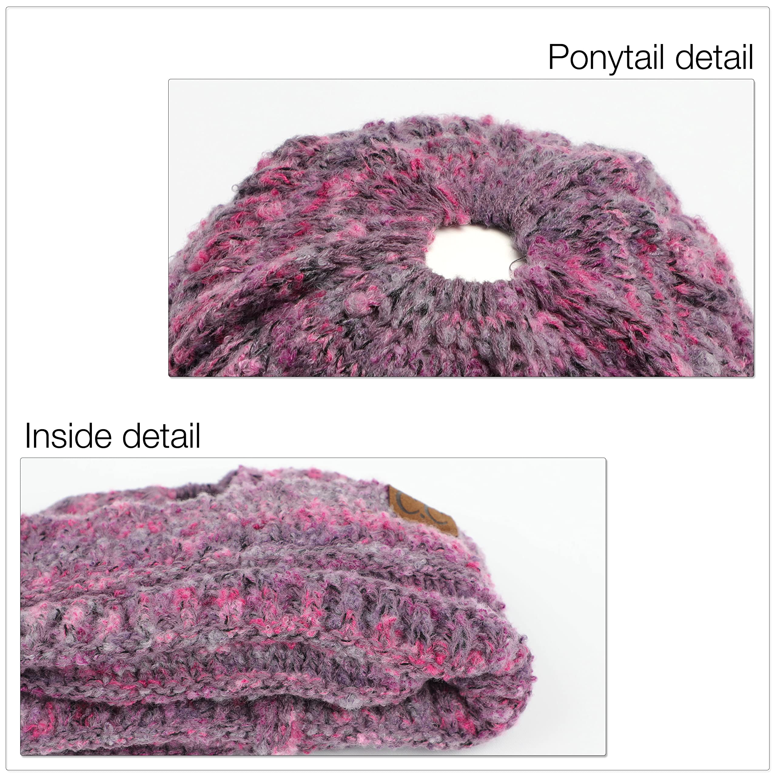 C.C Exclusives Soft Popcorn Confetti Messy Bun Ponytail Beanie Hat for Women (MB-824) Violet Multi
