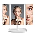 Peyigg Makeup Vanity Mirror with Lights, 3 Color Lighting Modes 52 LED Trifold Portable Mirror, 1X 2X 3X Magnification, Touch Control,
