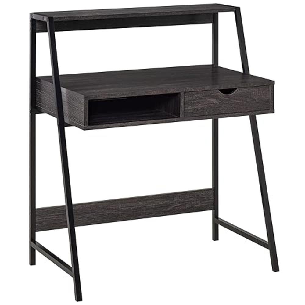 HOMCOM Home Office Desk, Computer Desk for Small Spaces, Writing Table with Drawer and Storage Shelves, Grey