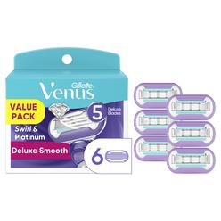 Gillette Venus Deluxe Smooth Swirl Womens Razor Blade Refills, 6 Count, Moisture Ribbon to Protect Against Irritation (Pack of 1