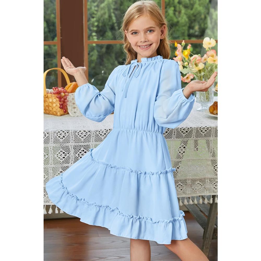 Girls Black Dress Girls Cotton Long Sleeve Dress Ruffled Semi-Formal Dress With Bow Belt | Sizes 615 Years Girls Black Dress Girls Cotton Long Sleeve Dress Ruffled Semi-Formal Dress With Bow Belt | Sizes 615 Years