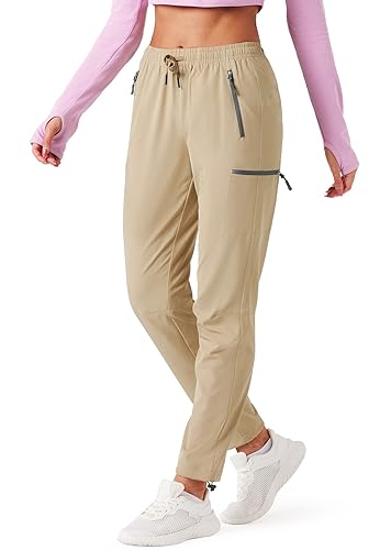 URBEST Women's Hiking Cargo Pants Outdoor Lightweight Quick Dry Water Resistant UPF 50+ Capris Pants with Zipper Pockets Khaki 3XL