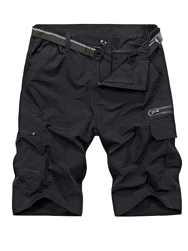 Jessie Kidden Mens Outdoor Casual Expandable Waist Lightweight Water Resistant Quick Dry Fishing Hiking Shorts #6222-Black,42