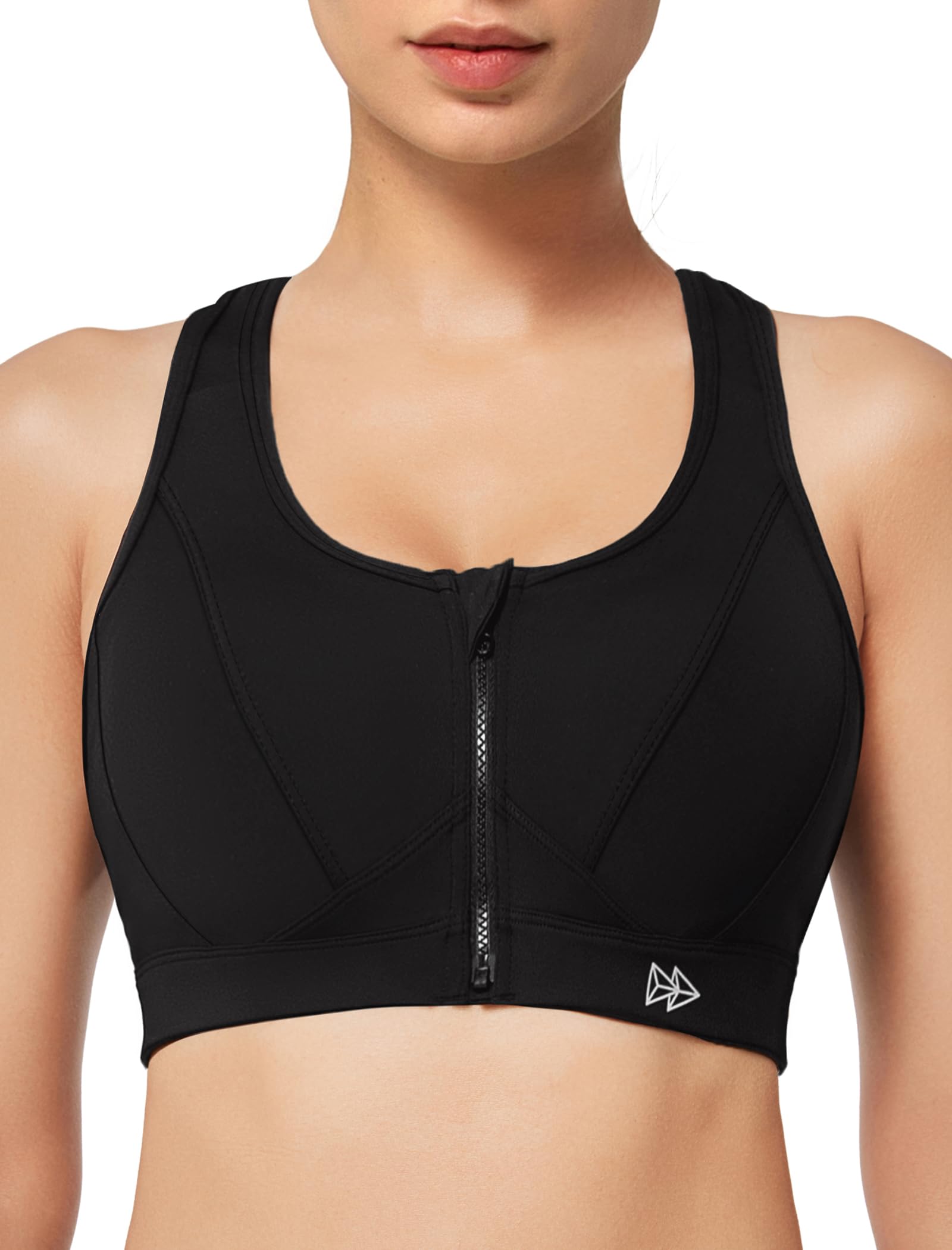 Yvette Zip Front Sports Bra - High Impact Sports Bras for Women Plus Size  Workout Fitness Running,Black