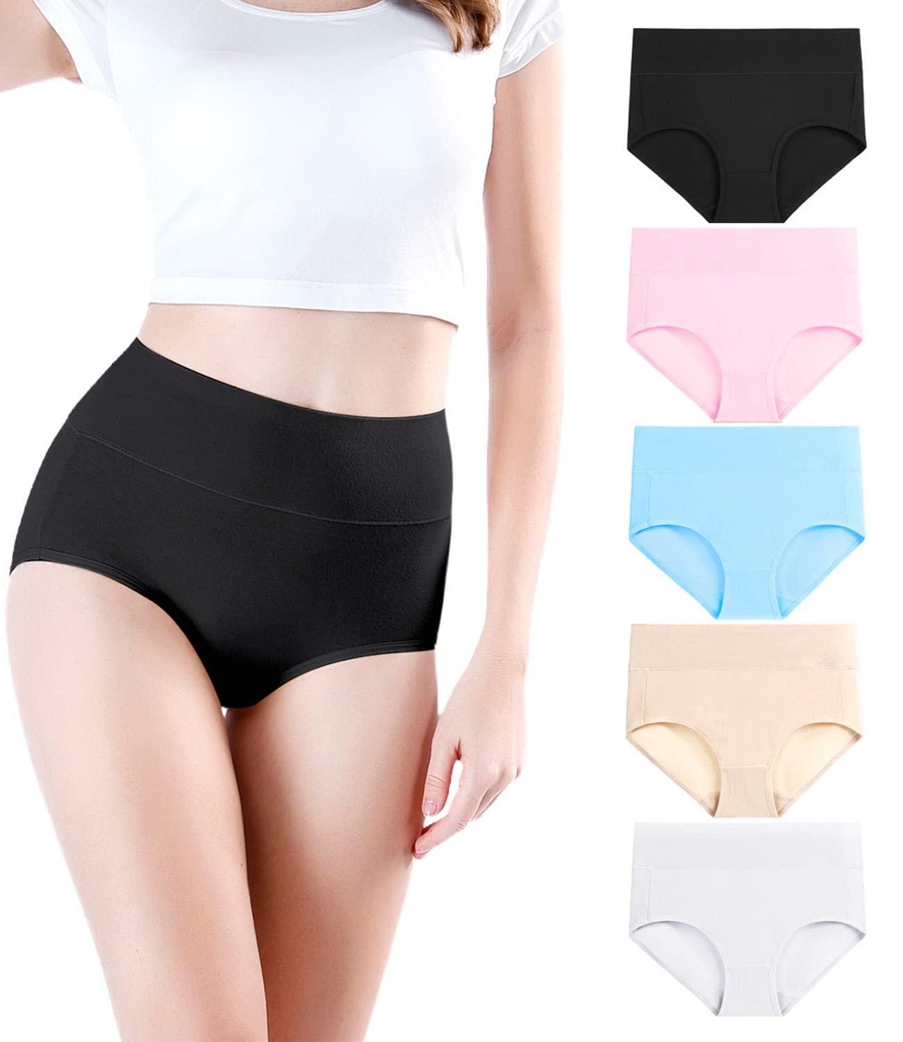 Wirarpa wirarpa Women's Cotton Underwear High Waist Briefs Full Coverage  Panties Ladies Comfortable Underpants 5 Pack Assorted Small