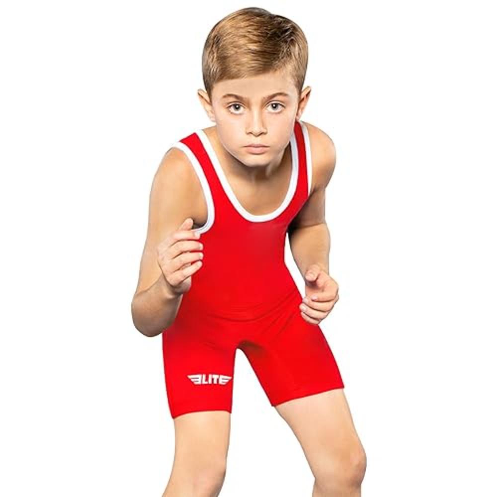 Elite Sports Kids Wrestling Youth Singlet, Standard Boys Wrestling Singlets (Red, Small)