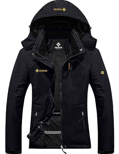 GEMYSE Women's Mountain Waterproof Ski Snow Jacket Winter Windproof Rain Jacket（Black，Medium）