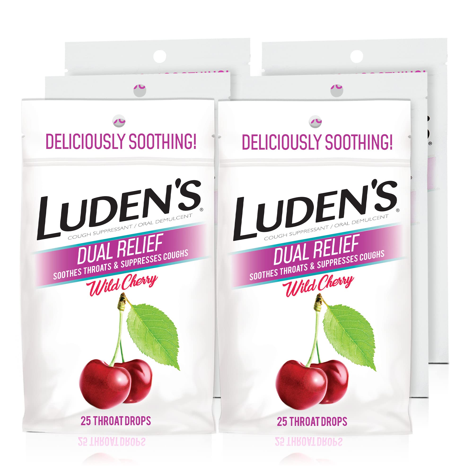 Ludens Luden's Soothing Dual Relief Cough Drops Flavor, Wild Cherry, 25 Count (Pack Of 6), (Packaging may Vary)