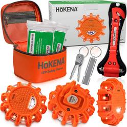 HOKENA LED Road Flares 9 Piece Set, Emergency Lights Complete Car Safety Kit, Roadside Warning Flare Beacon Disc for Vehicle & B