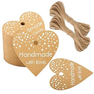 G2Plus G2PLUS Handmade Gift Tags with String,100PCS Kraft Paper Heart Gift  Tags, White Dots Heart Tags Handmade with Love Tags Hang Tag