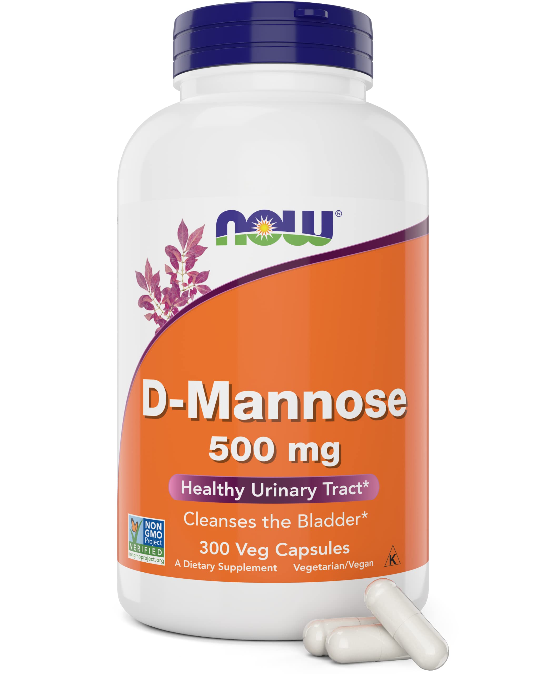 Now Foods Now D-Mannose 500 mg, 300 Capsules - Vegan, Non GMO Supplement for Women and Men - Supports Healthy Urinary Tract, Cleanses The 