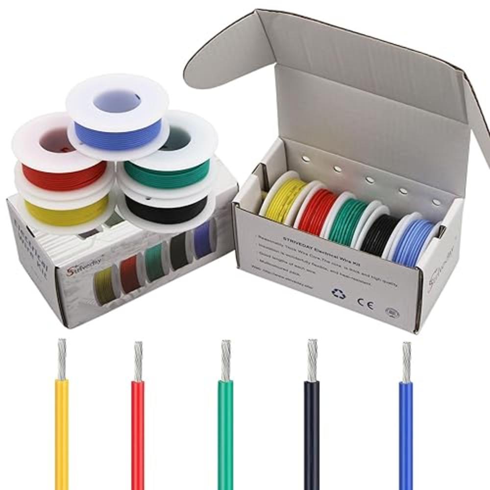 Striveday 30 AWG Flexible Silicone Wire Electric Wire 30 Gauge Tinned Copper Hook Up Wire 300V Cables Electronic Stranded Wire C