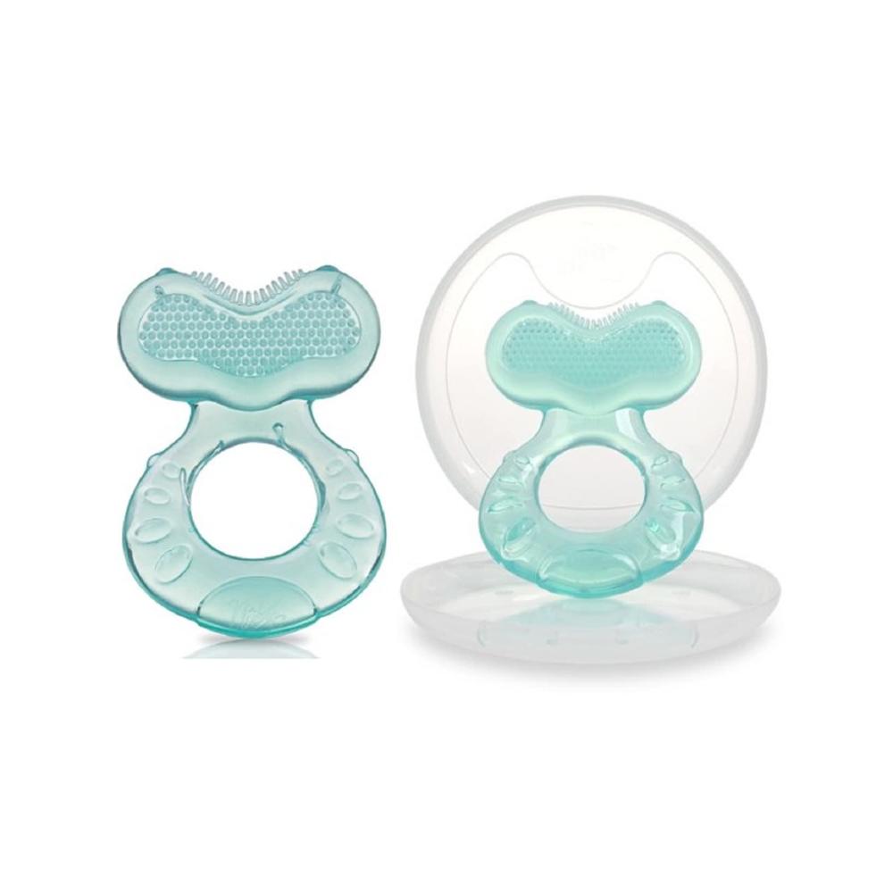 Nuby Silicone TeeThe-EEZ Teether with Bristles, Includes Hygienic Case, Aqua (Count of 2)