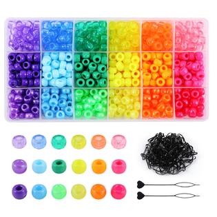 Miss Rabbit 18 Color 9 mm Hair Beads for Hair Braids, Rainbow Pony Beads Kit  for Jewelry/Bracelets Making, Kandi Beads Hair Beader and Rubbe