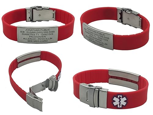 Universal Medical Data Sport Medical Bracelet for Men and Women. Free Personalized Engraving. Includes an Emergency Medical Information Card. Complimen