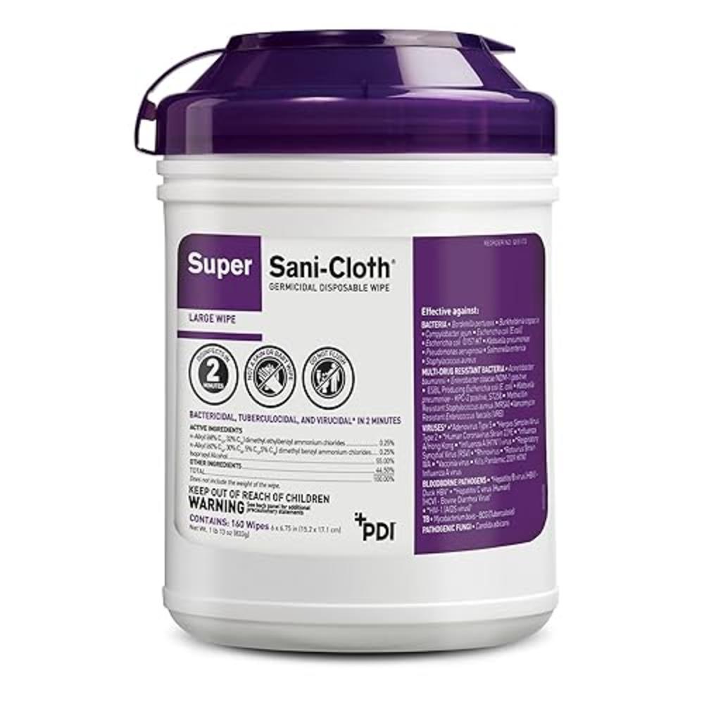 PDI Super Sani-Cloth Germicidal Disposable Wipe - Fast 2-Minute Contact Time, Great for High-Touch Surfaces and Devices - Large Cani