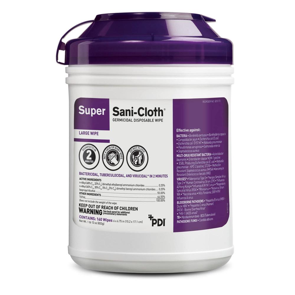 PDI Super Sani-Cloth Germicidal Disposable Wipe - Fast 2-Minute Contact Time, Great for High-Touch Surfaces and Devices - Large Cani