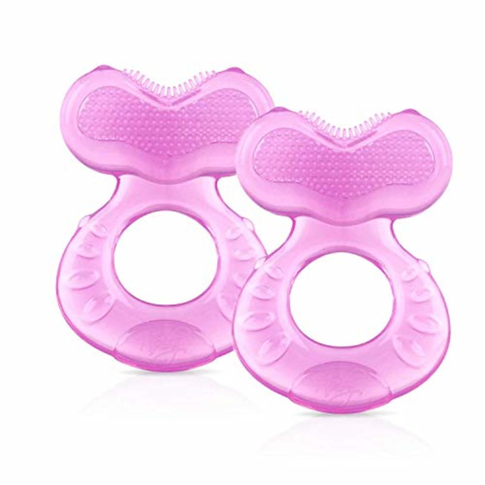 Nuby Silicone TeeThe-EEZ Teether with Bristles, Includes Hygienic Case, Pink (Count of 2)