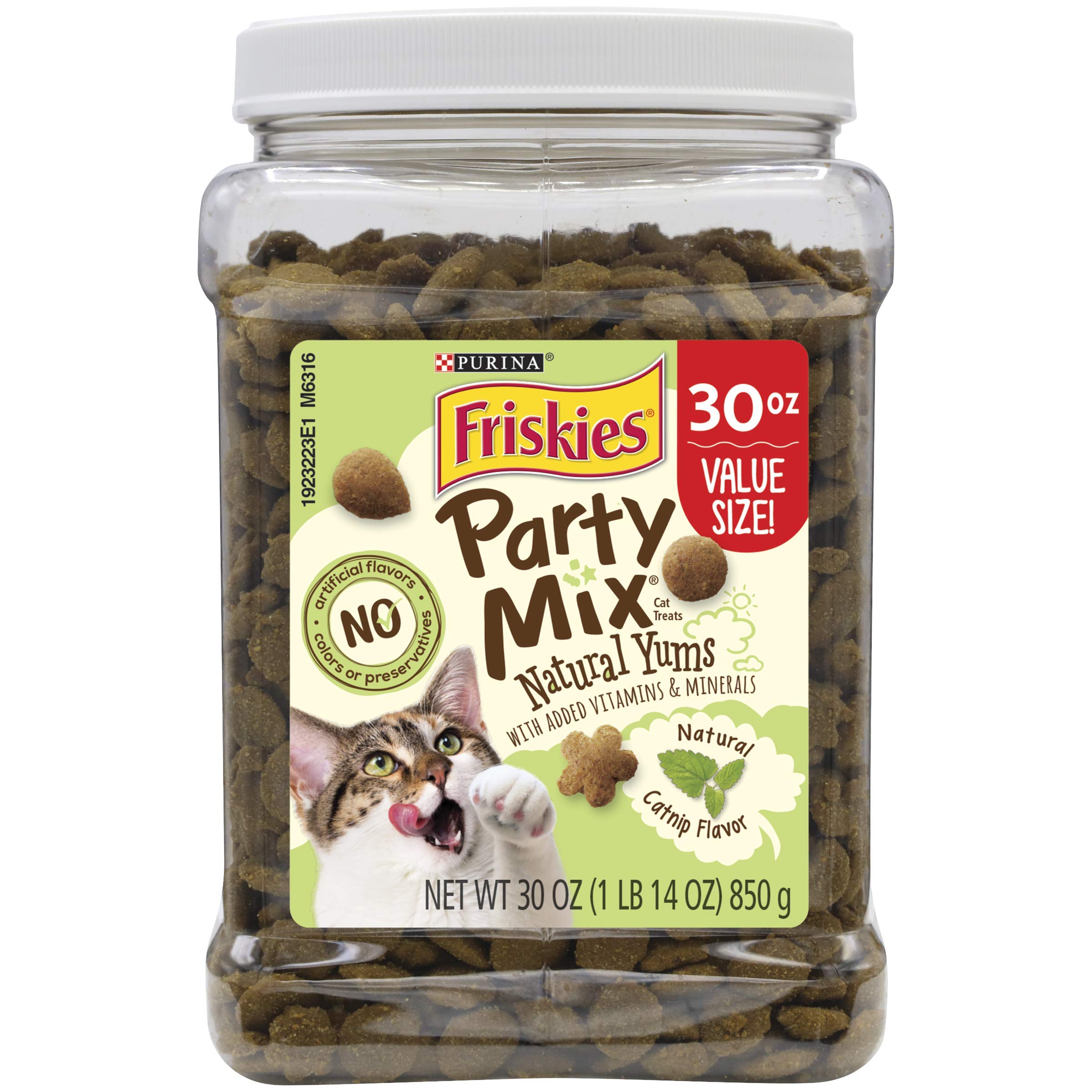 Friskies Purina Friskies Made in USA Facilities, Natural Cat Treats, Party Mix Natural Yums Catnip Flavor - 30 oz. Canister