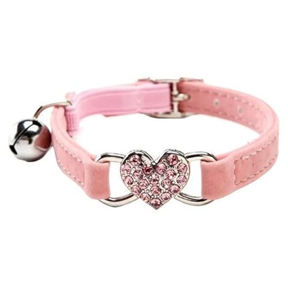 CHUKCHI Heart Bling Cat Collar with Safety Belt and Bell 8-11 Inches(Pink)