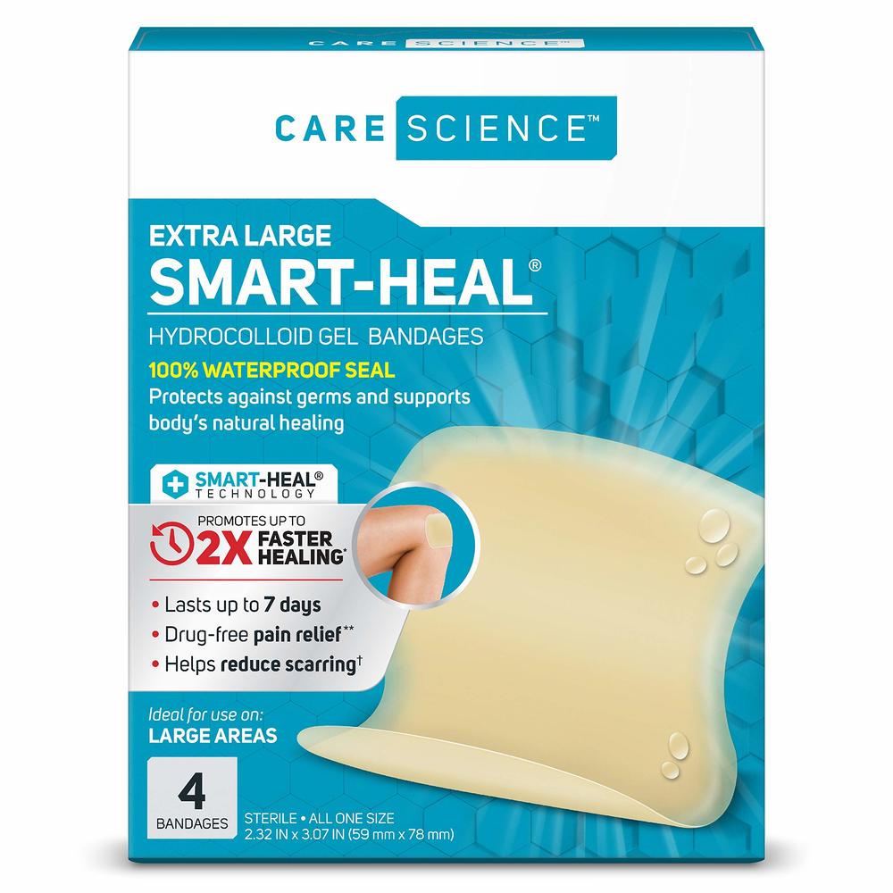 Care Science Hydrocolloid, Large, 2.3 in x 3 in, 4CT | 100% Waterproof Seal Promotes Up to 2X Faster Healing, Reduces Scarring, 
