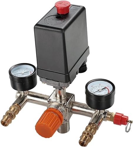 Secbolt Pressure Switch Manifold Regulator Gauges Air Compressor Pressure Switch Control Valve 90-120PSI (Vertical Switch)