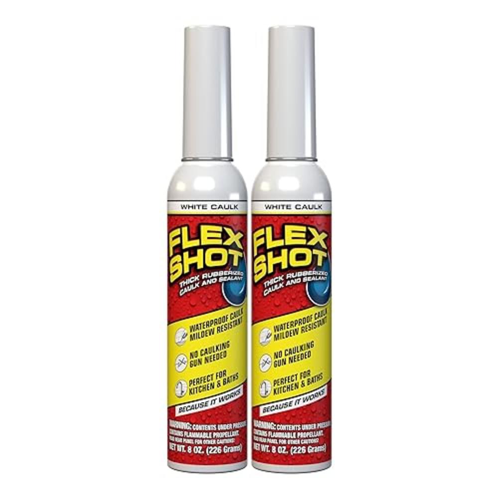 Flex Shot, 8 oz, 2-Pack, White, Flexible Rubber Silicone Sealant, Waterproof Caulk, UV Resistant, No Caulk Gun Needed, Perfect f