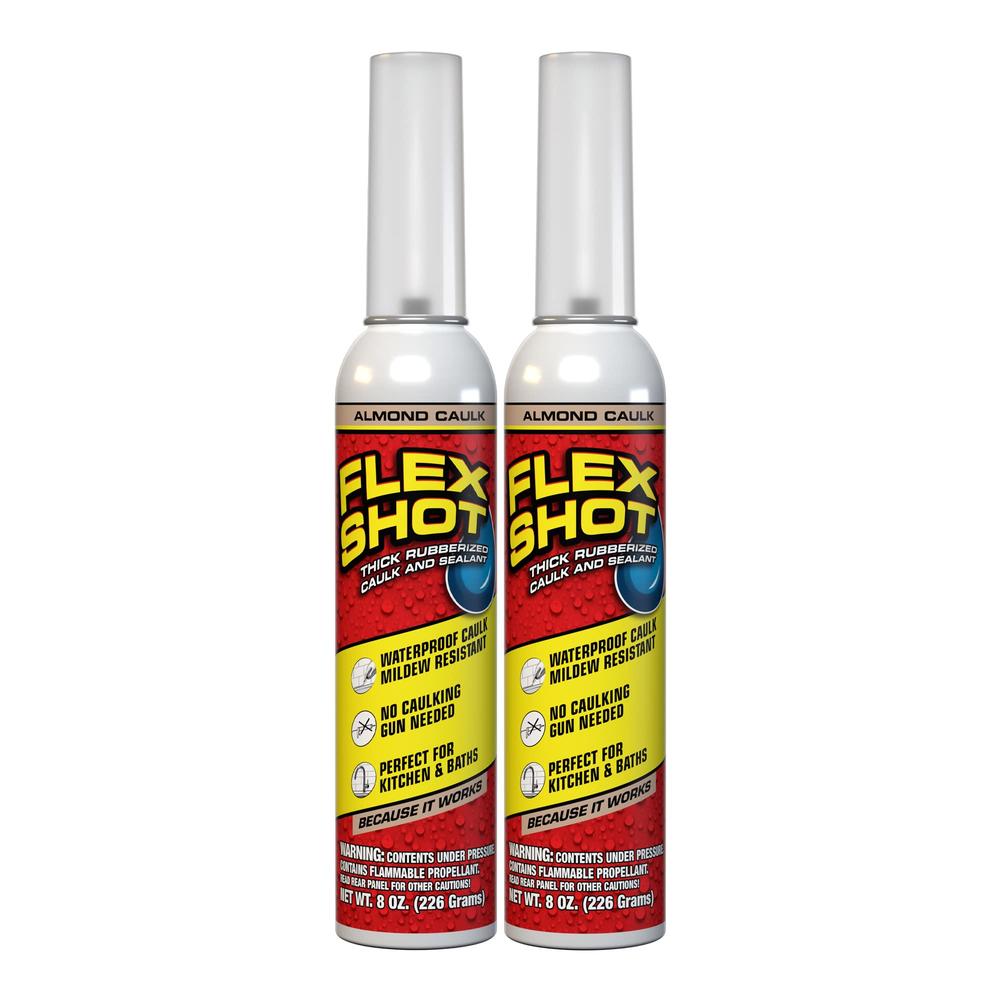 Flex Shot, 8 oz, 2-Pack, Almond, Flexible Rubber Silicone Sealant, Waterproof Caulk, UV Resistant, No Caulk Gun Needed, Perfect 