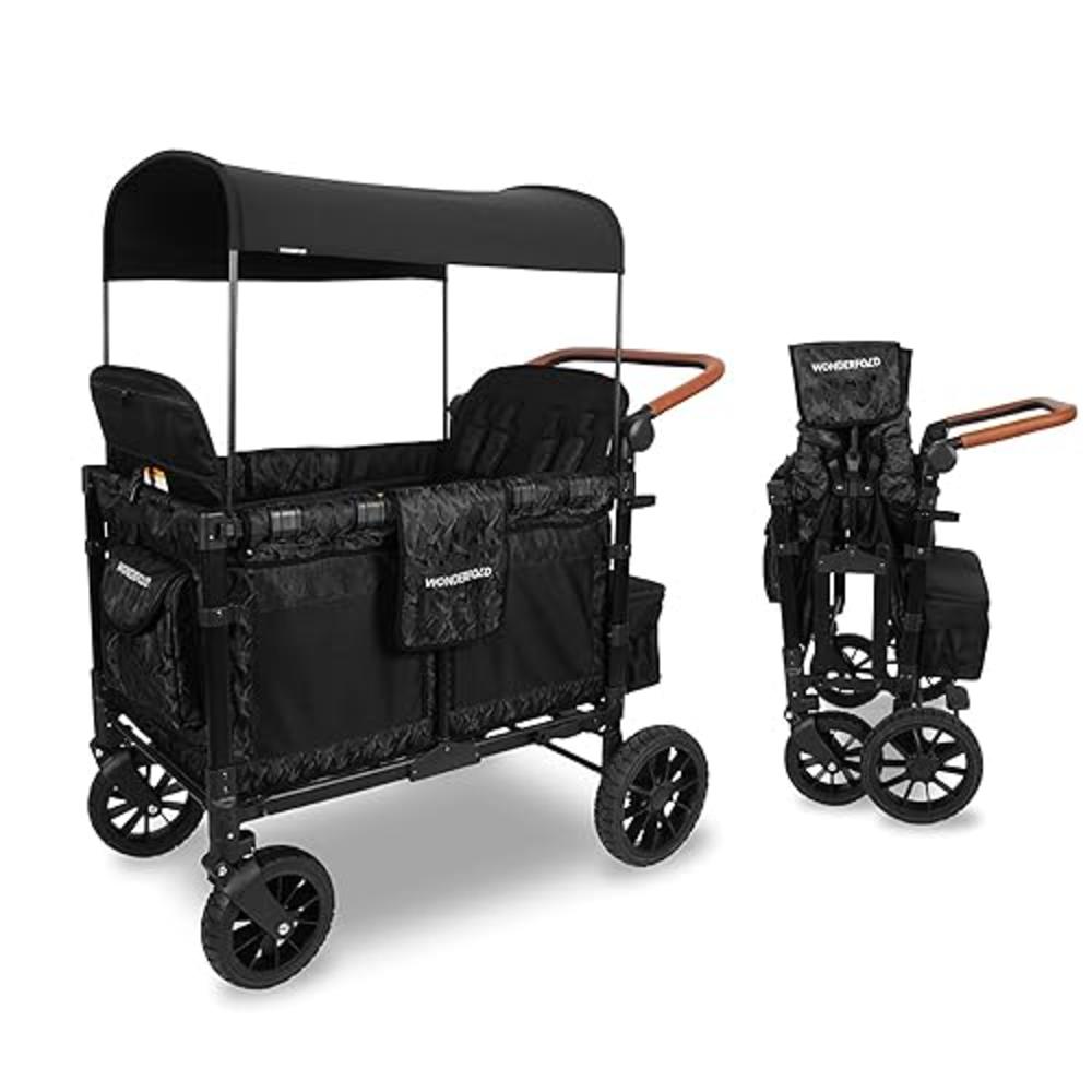 WONDERFOLD W4 Luxe Quad Stroller Wagon Featuring 4 High Face-to-Face Seats with Magnetic Buckle 5-Point Harnesses and Adjustable