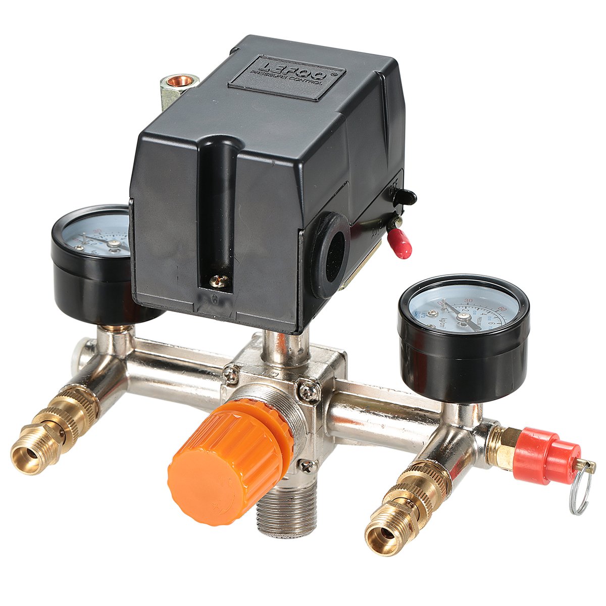 Secbolt Pressure Switch Manifold Regulator Gauges Air Compressor Pressure Switch Control Valve 90-120PSI (Horizontal Switch)
