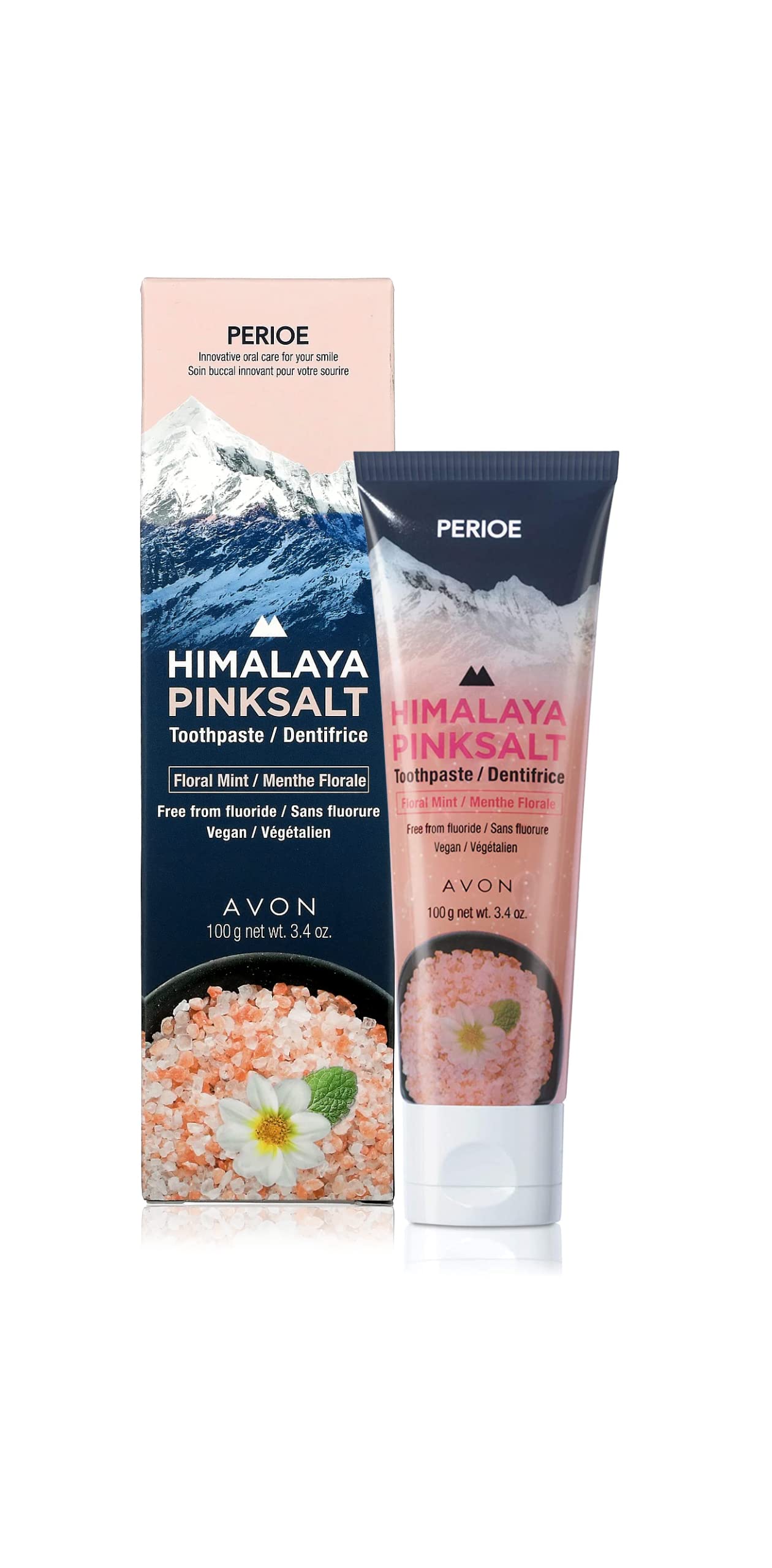 PERIOE Flouride-Free Himalayan Pink Salt Toothpaste, 3.4 oz - Floral Mint w/Aloe Vera | Vegan, Cruelty-Free, Paraben-Free Plaque
