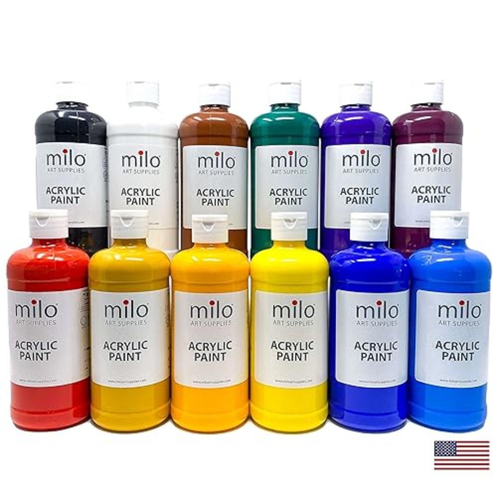 milo Acrylic Paint Set of 12 Colors | 16 oz Bottles | Student Primary ...