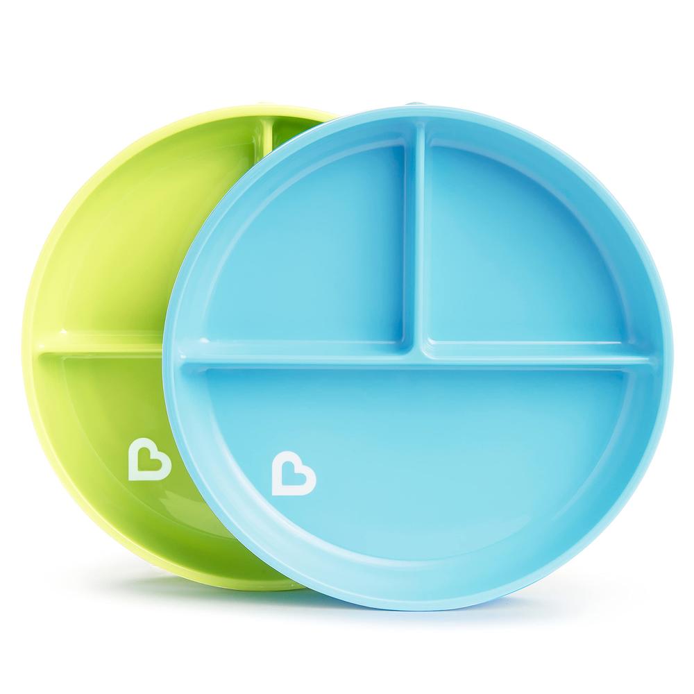 Munchkin® Stay Put™ Divided Suction Toddler Plates, Blue/Green