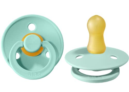 BIBS Pacifiers | Natural Rubber Baby Pacifier | Set of 2 BPA-Free Soothers | Made in Denmark | Mint | Size 0-6 Months