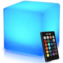 Mr.Go 16-inch Rechargeable LED Cube Chair Light w/Remote, 16 RGB Color Changing LED Cube Seat, Waterproof LED Cube Stool Side Ta