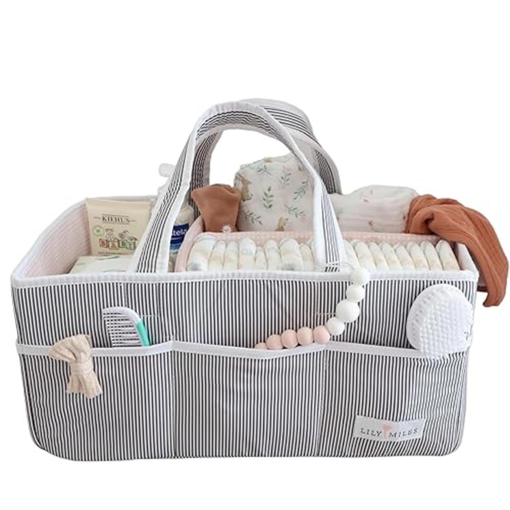 Lily Miles Baby Diaper Caddy Organizer - Girl Nursery Storage Basket Bin Baby Item Pink Blush, Large