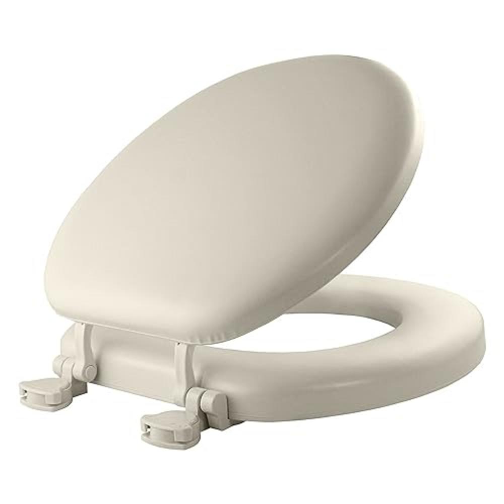 Mayfair 15EC 346 Removable Soft Toilet Seat that will Never Loosen, ROUND - Premium Hinge, Biscuit/Linen