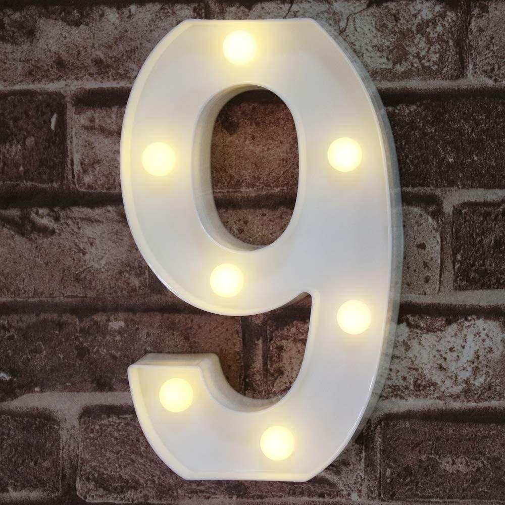 Pooqla Decorative Led Light Up Number Letters, White Plastic Marquee Number Lights Sign Party Wedding Decor Battery Operated Num