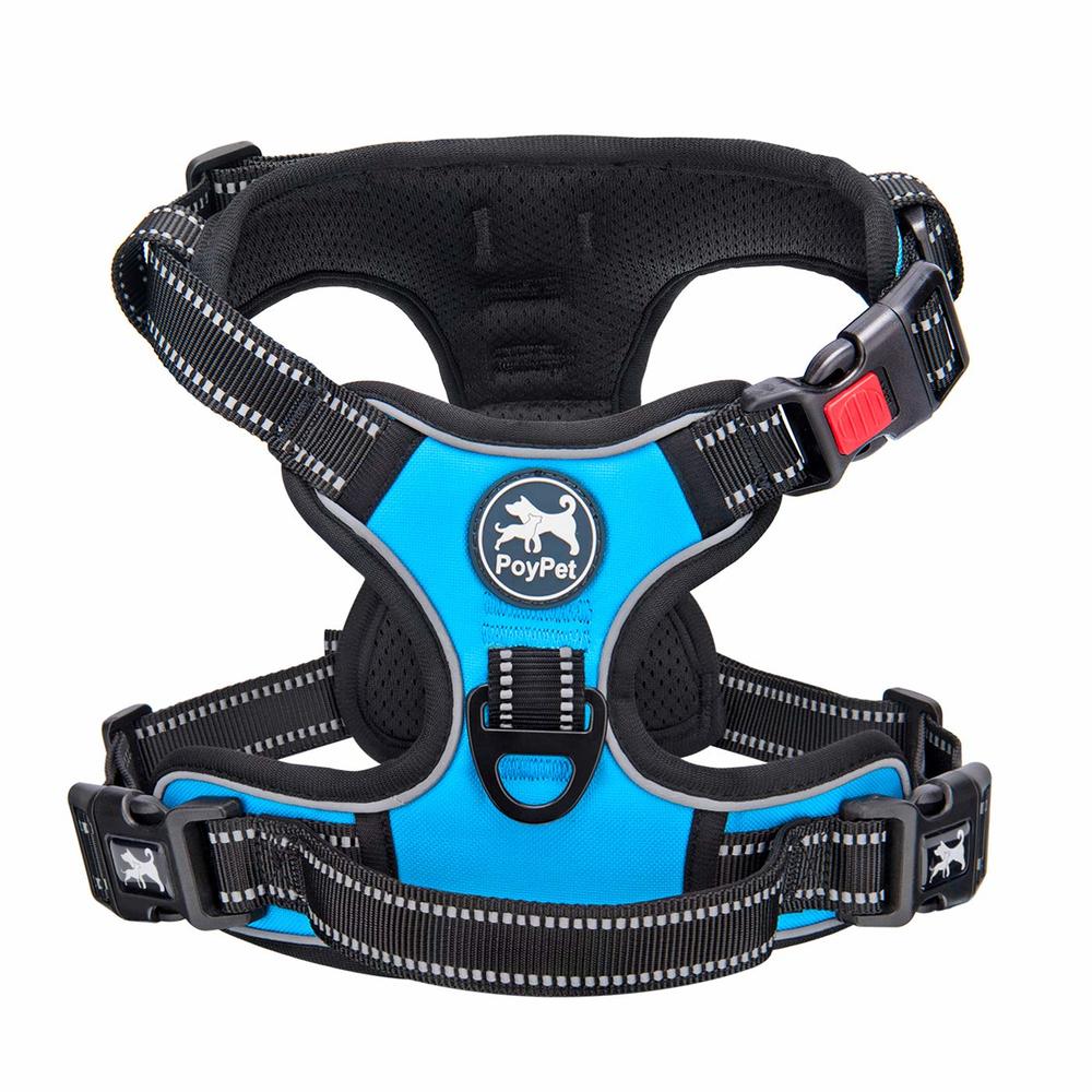 PoyPet No Pull Dog Harness, No Choke Front Clip Dog Reflective Harness, Adjustable Soft Padded Pet Vest with Easy Control Handle