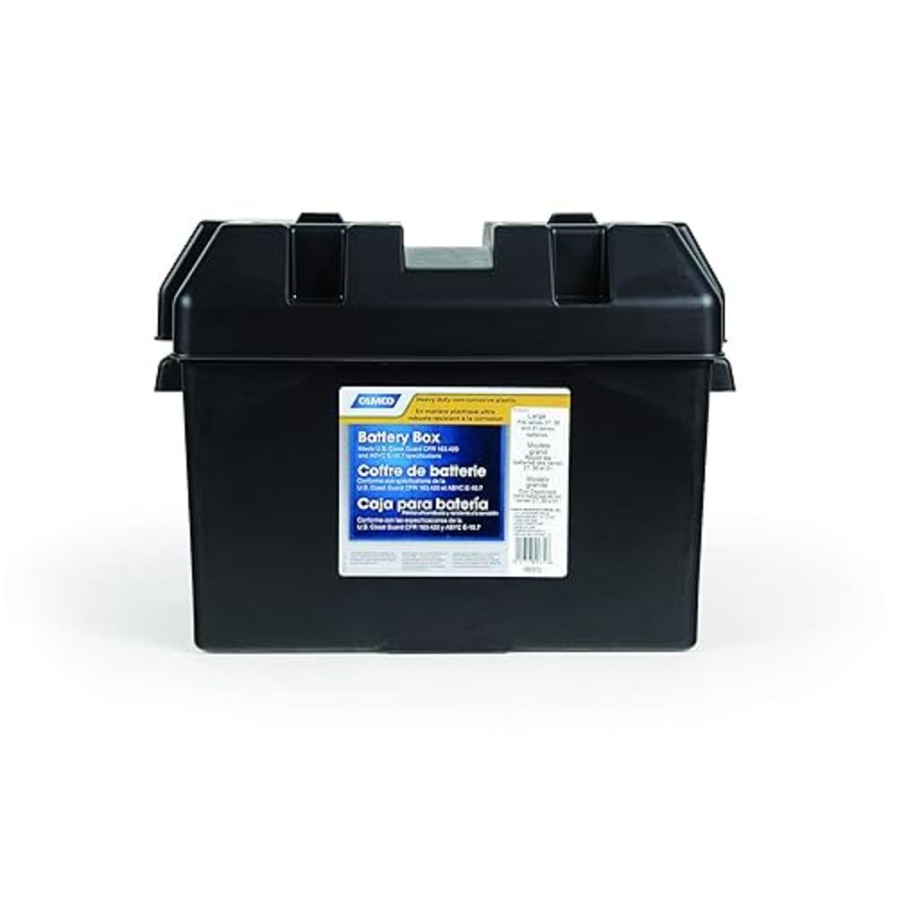 Camco Large Battery Box with Straps and Hardware - Group 27, 30, 31 |Safely Stores RV, Automotive, and Marine Batteries | Measur
