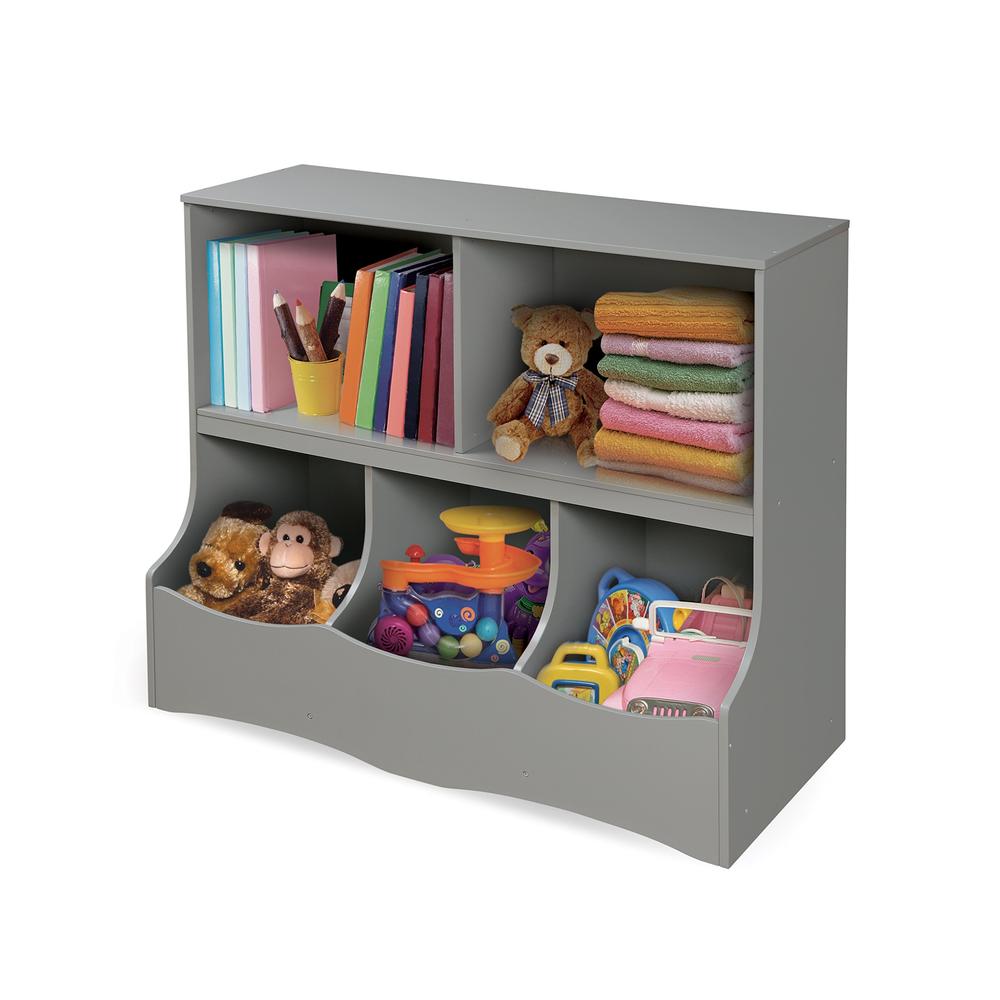 Badger Basket Multi-Bin Toy Storage Organizer and Book Shelf for Kids - Gray