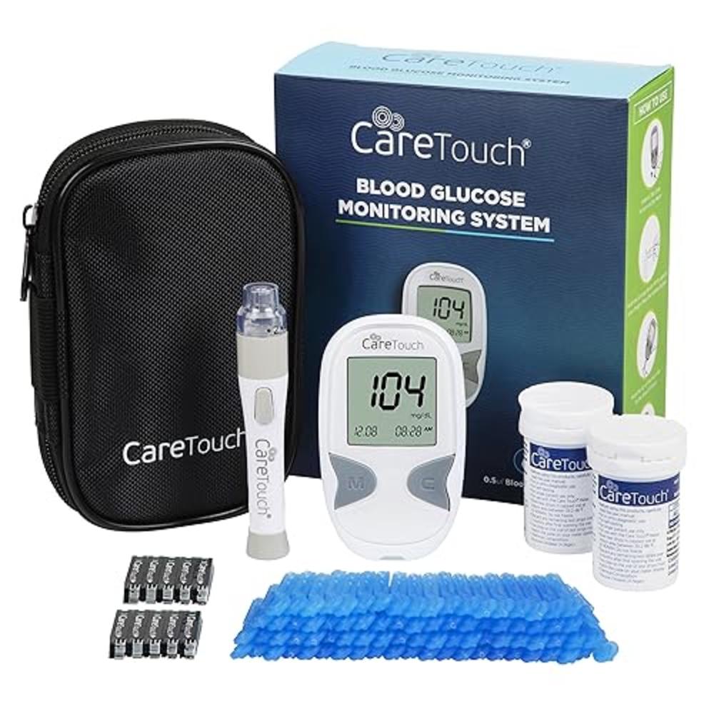 Care Touch Blood Glucose Monitor Kit-Diabetes Testing Kit w/1 Glucometer 100 Caretouch Blood Glucose Test Strips 1 Lancing Devic