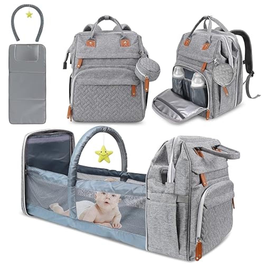 DERSTUEWE Diaper Bag Backpack，Baby Diaper Bags, Baby Shower Gifts, Multifunctional diaper backpack Large Capacity, (Heather Grey