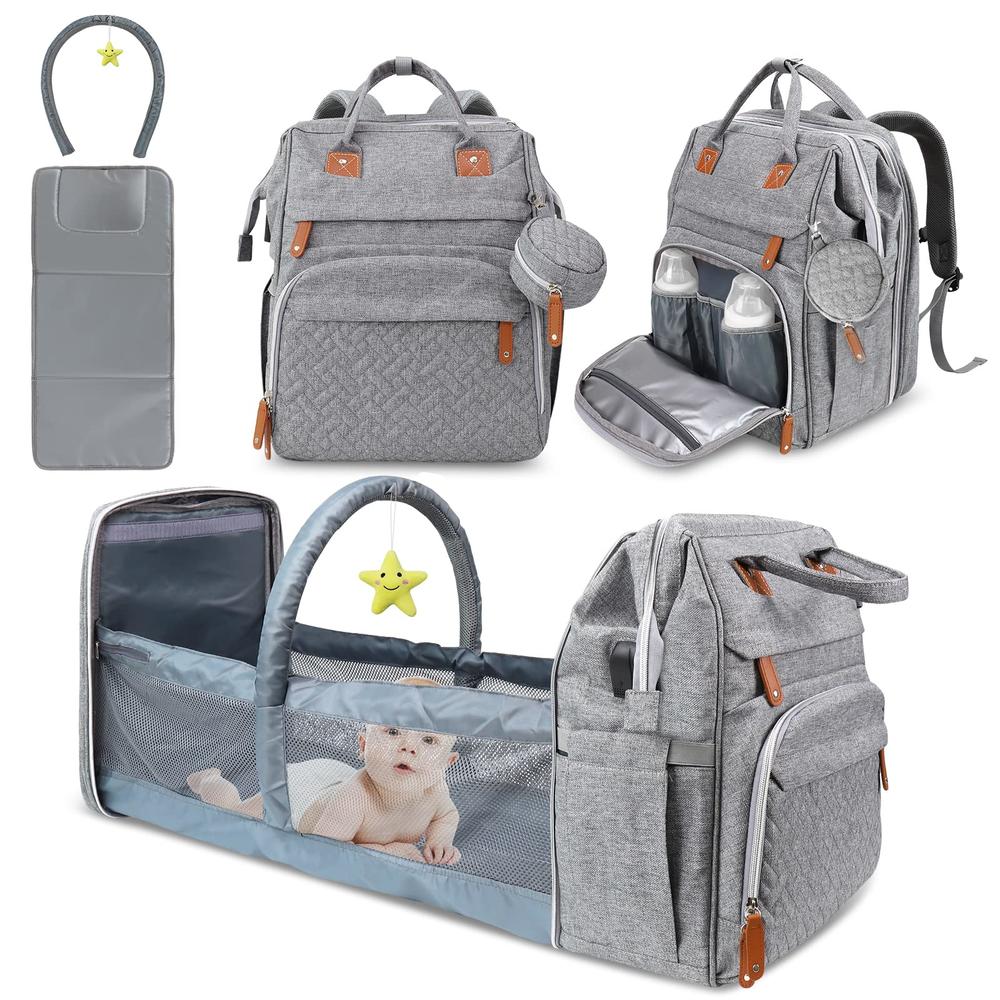 DERSTUEWE Diaper Bag Backpack，Baby Diaper Bags, Baby Shower Gifts, Multifunctional diaper backpack Large Capacity, (Heather Grey