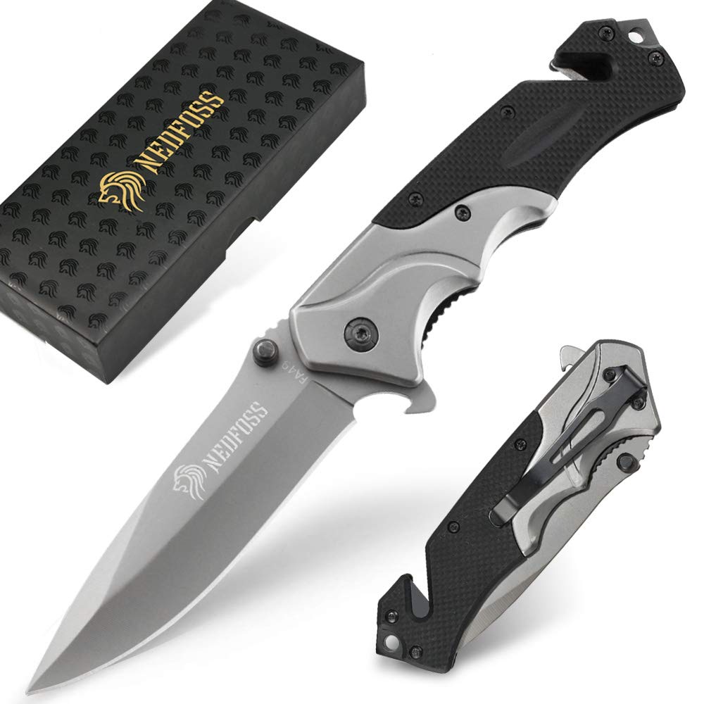 NedFoss Pocket Knife for Men, 4-in-1 Multitool Folding Knife with Glass Breaker, Seat Belt Cutter, Bottle Opener, Survival Knife