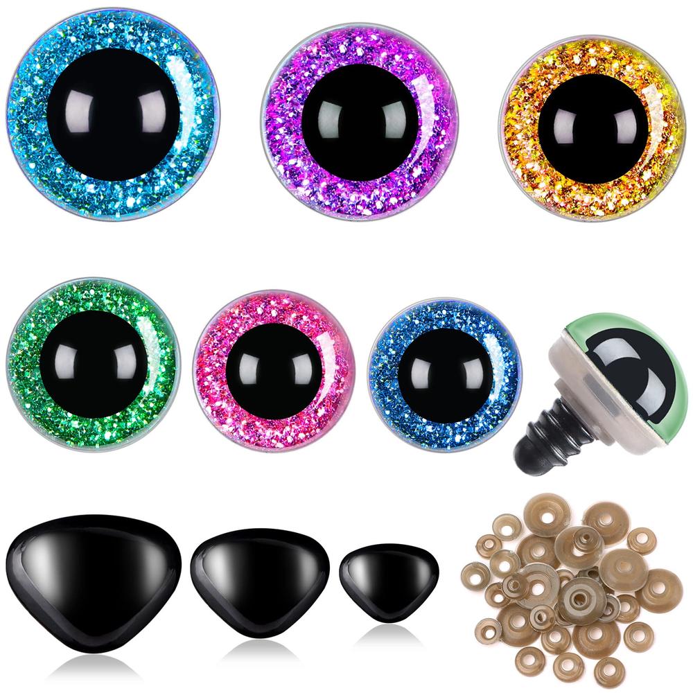 UPINS 180 Pieces 10-20 mm Large Safety Eyes and Nose with Washers for Amigurumi Stuffed Animal Eyes Plastic Craft Doll Crochet E