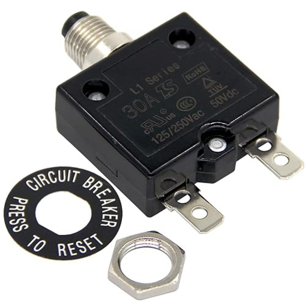 RKURCK 125-250V AC 50V DC Push Button Circuit Breaker 30Amp Thermal Overload Protector L1 Series Manual Reset Thermal Circuit Br