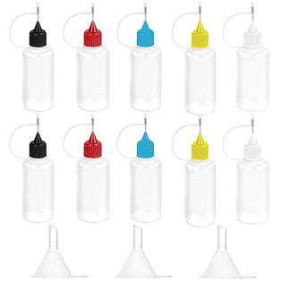 goiio Goiio 10 Pcs 1 Ounce Precision Tip Applicator Bottle 30 ML  Translucent Glue Bottles Multicolor Lid with 2 Pcs Mini Funnel, for A