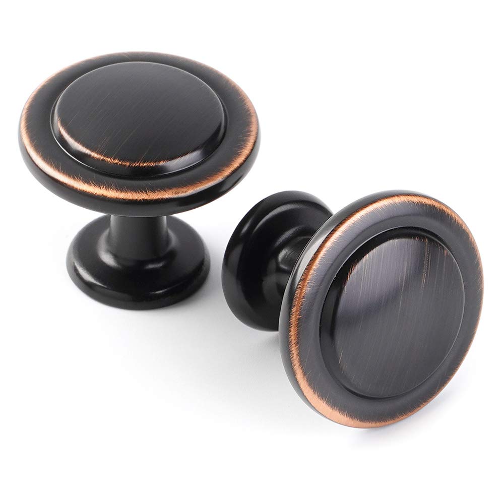 KOOFIZO Stepped Round Cabinet Knob - Oil Rubbed Bronze Pull Handle (Dia.31mm / 1.2 Inch), 10-Pack for Kitchen Cupboard Door, Bed